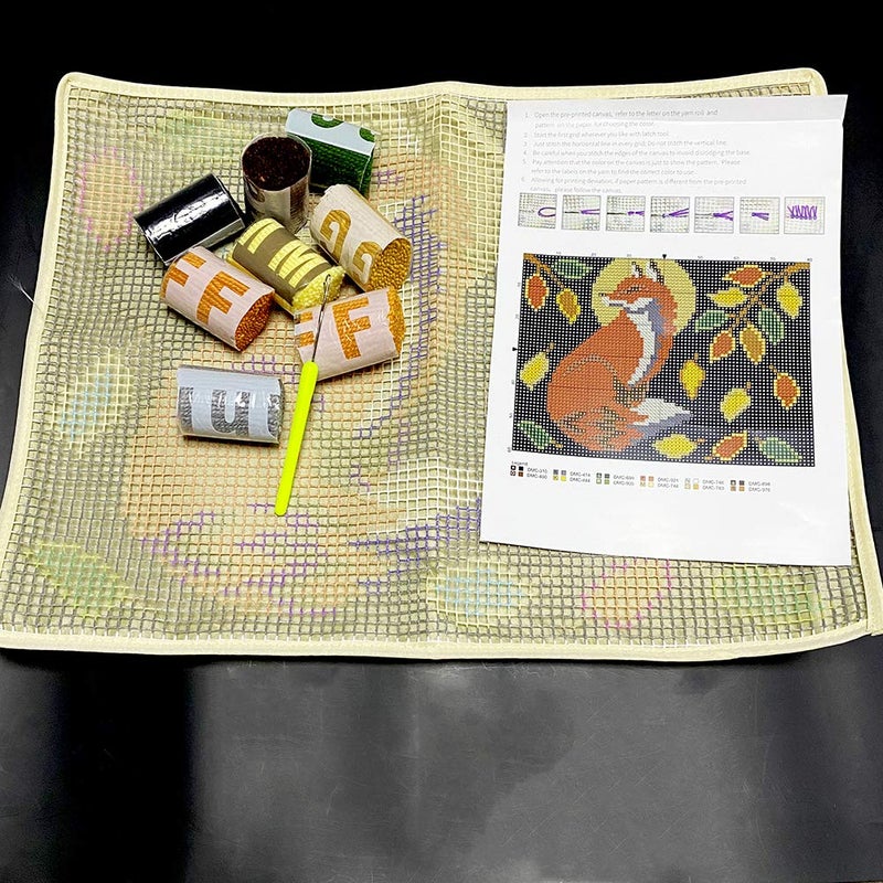 PakyKai Latch Hook Kits for Adults,Color Printed Fox DIY Hook Rug Carpet Needlework Tapestry Kits for Home Decors Festival Gift,52x38cm - Image 2